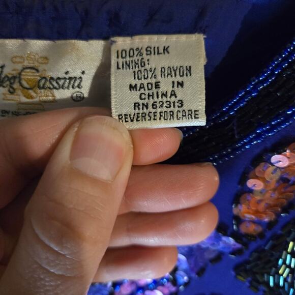 OLEG CASSINI Silk Sequin Beaded Dress Size 18 Purple Floral Formal 100% Silk - Picture 11 of 13